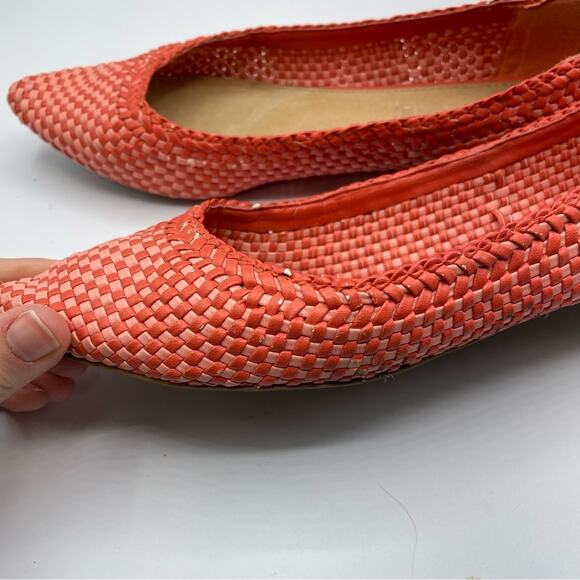 Aldo Orange Red Woven Basket Style Pointed Toe Flats Womens 8 Slip On Casual - Picture 5 of 7